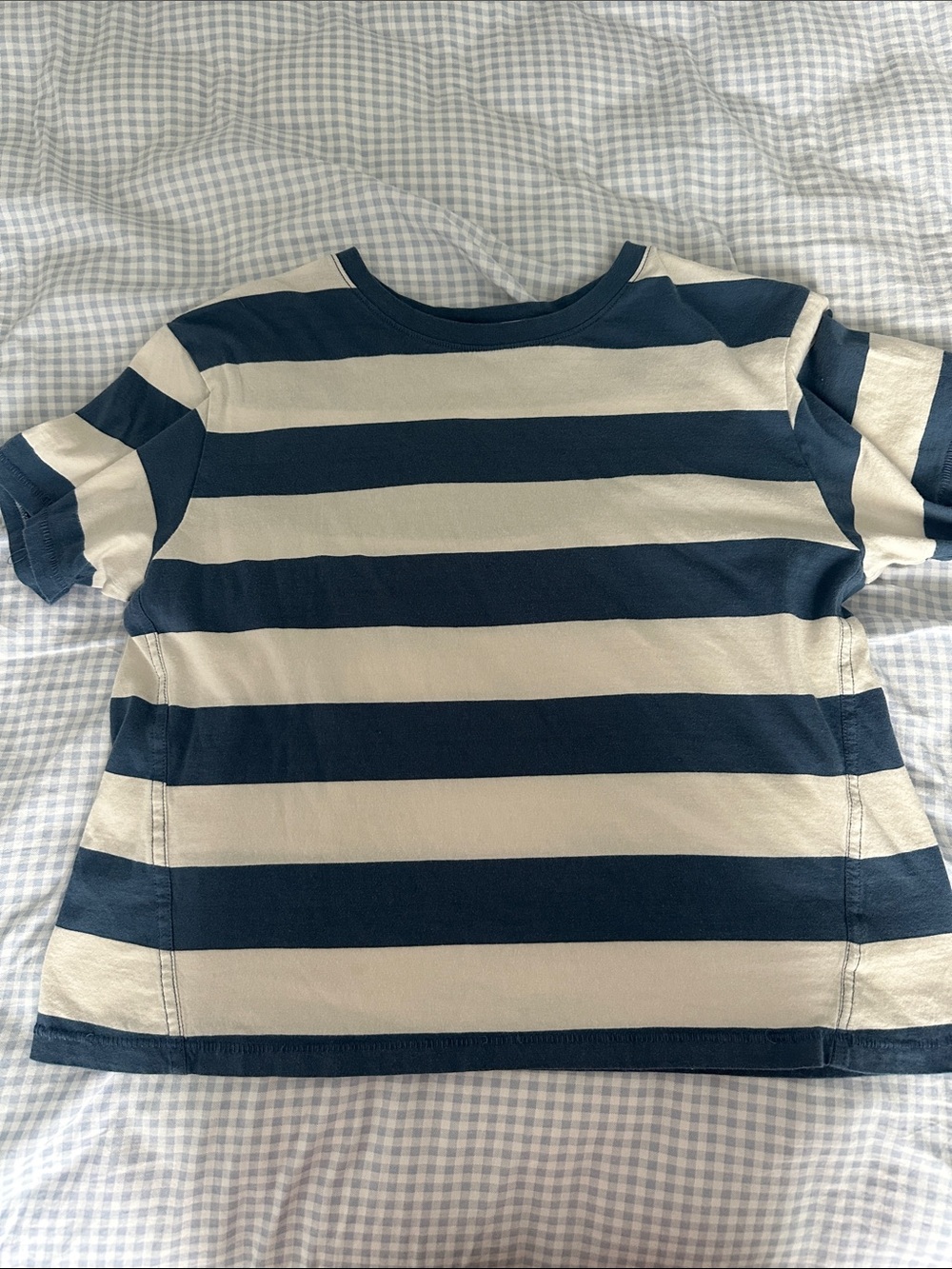 American Eagle Blue & White Striped Boxy Tee | XS